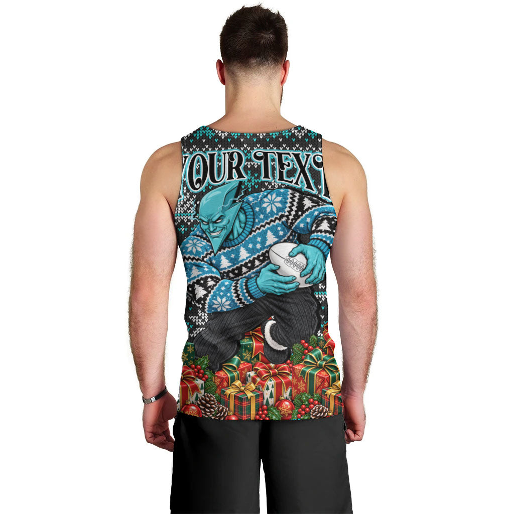 Personalized Port Adelaide Football Christmas Men Tank Top Australian Football Mascot - Ugly Xmas Pattern Festive