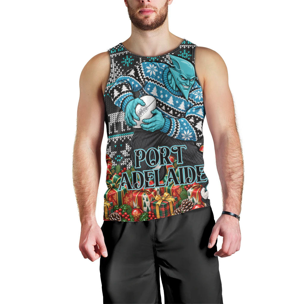 Personalized Port Adelaide Football Christmas Men Tank Top Australian Football Mascot - Ugly Xmas Pattern Festive