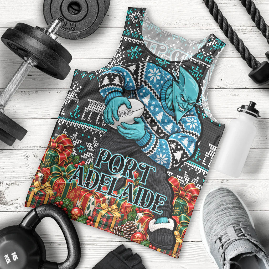 Personalized Port Adelaide Football Christmas Men Tank Top Australian Football Mascot - Ugly Xmas Pattern Festive