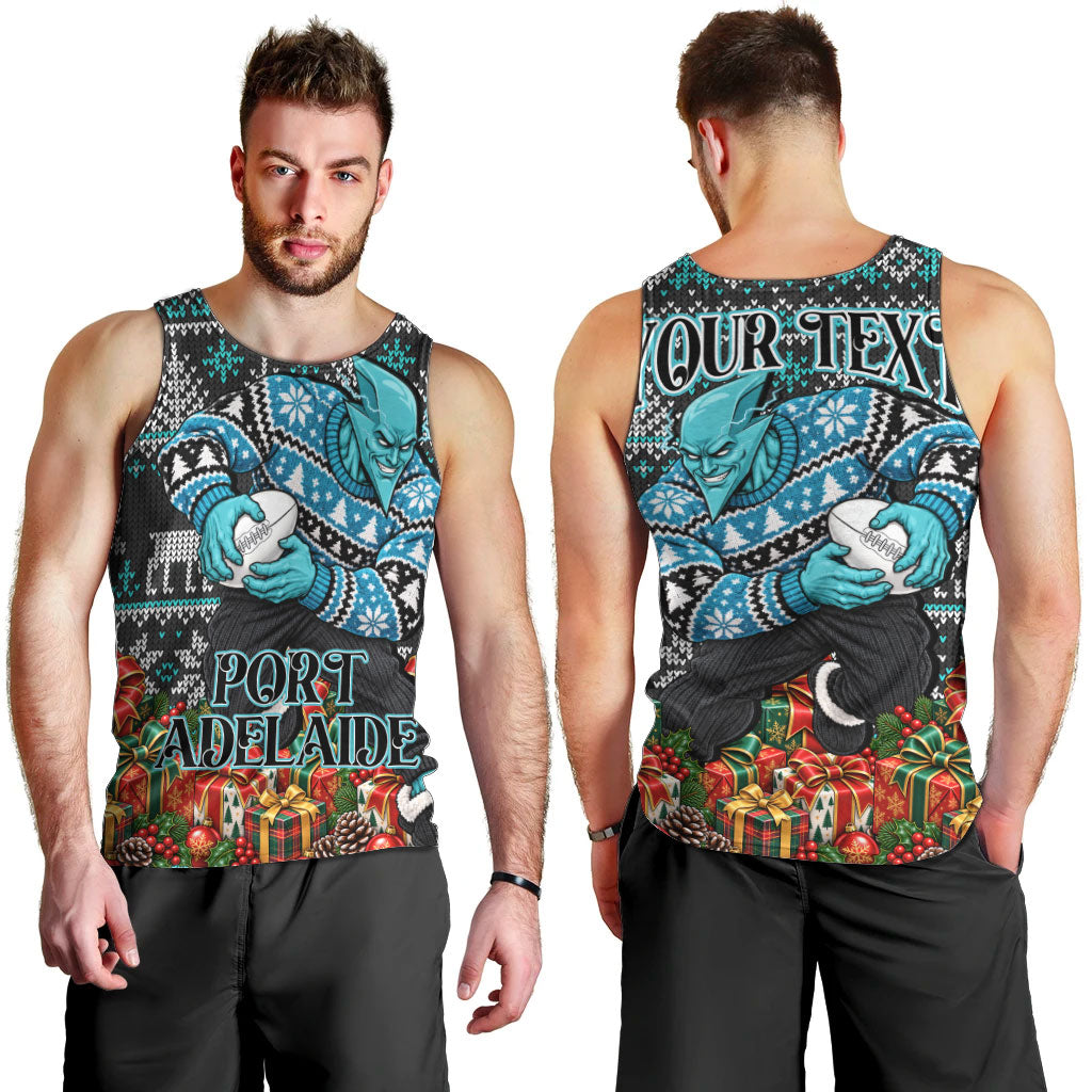 Personalized Port Adelaide Football Christmas Men Tank Top Australian Football Mascot - Ugly Xmas Pattern Festive