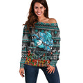 Personalized Port Adelaide Football Christmas Off Shoulder Sweater Australian Football Mascot - Ugly Xmas Pattern Festive