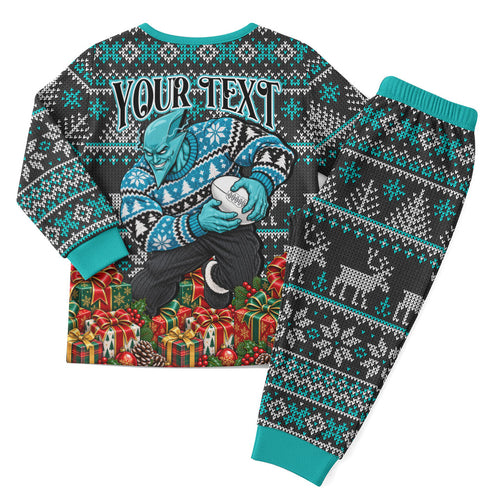 Personalized Port Adelaide Football Christmas Pajama Set Australian Football Mascot - Ugly Xmas Pattern Festive