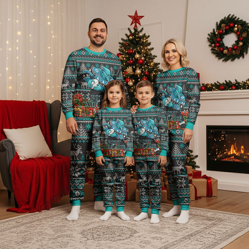 Personalized Port Adelaide Football Christmas Pajama Set Australian Football Mascot - Ugly Xmas Pattern Festive