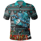Personalized Port Adelaide Football Christmas Polo Shirt Australian Football Mascot - Ugly Xmas Pattern Festive