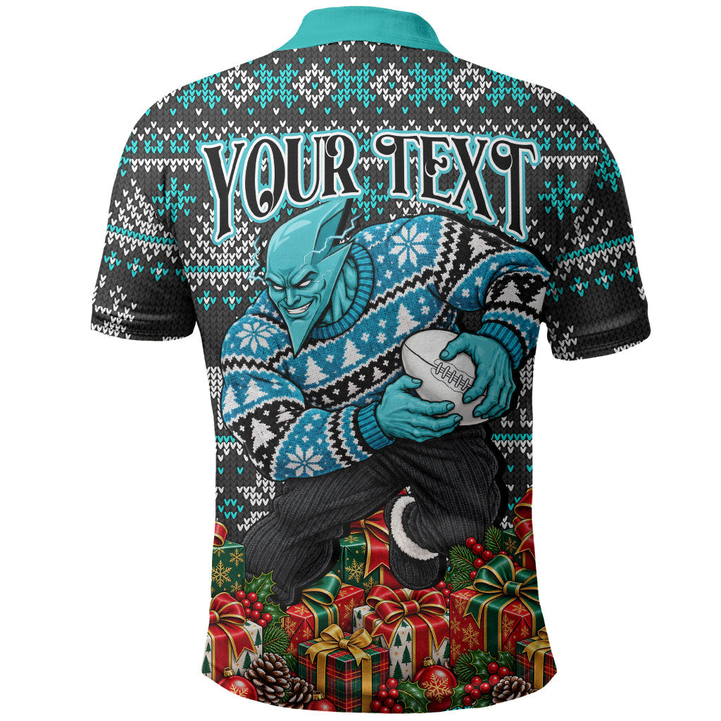 Personalized Port Adelaide Football Christmas Polo Shirt Australian Football Mascot - Ugly Xmas Pattern Festive