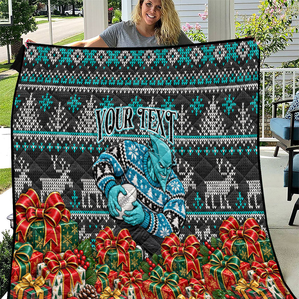 Personalized Port Adelaide Football Christmas Quilt Australian Football Mascot - Ugly Xmas Pattern Festive