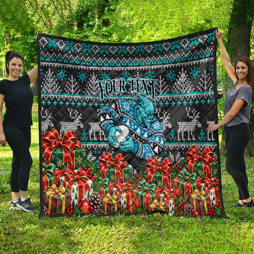 Personalized Port Adelaide Football Christmas Quilt Australian Football Mascot - Ugly Xmas Pattern Festive
