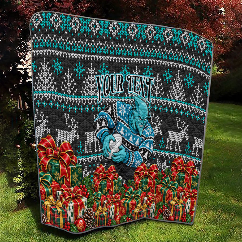Personalized Port Adelaide Football Christmas Quilt Australian Football Mascot - Ugly Xmas Pattern Festive