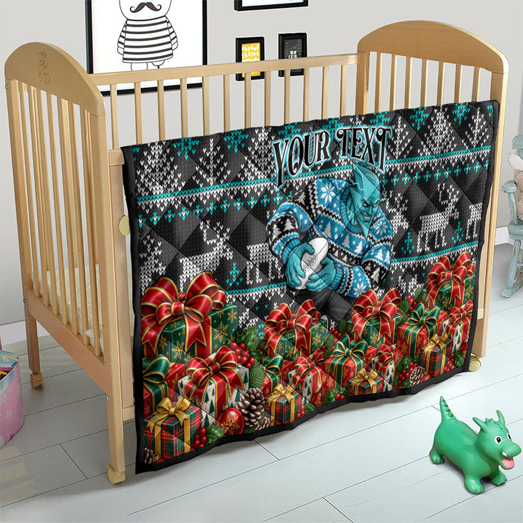 Personalized Port Adelaide Football Christmas Quilt Australian Football Mascot - Ugly Xmas Pattern Festive