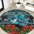 Personalized Port Adelaide Football Christmas Round Carpet Australian Football Mascot - Ugly Xmas Pattern Festive