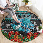 Personalized Port Adelaide Football Christmas Round Carpet Australian Football Mascot - Ugly Xmas Pattern Festive