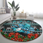 Personalized Port Adelaide Football Christmas Round Carpet Australian Football Mascot - Ugly Xmas Pattern Festive