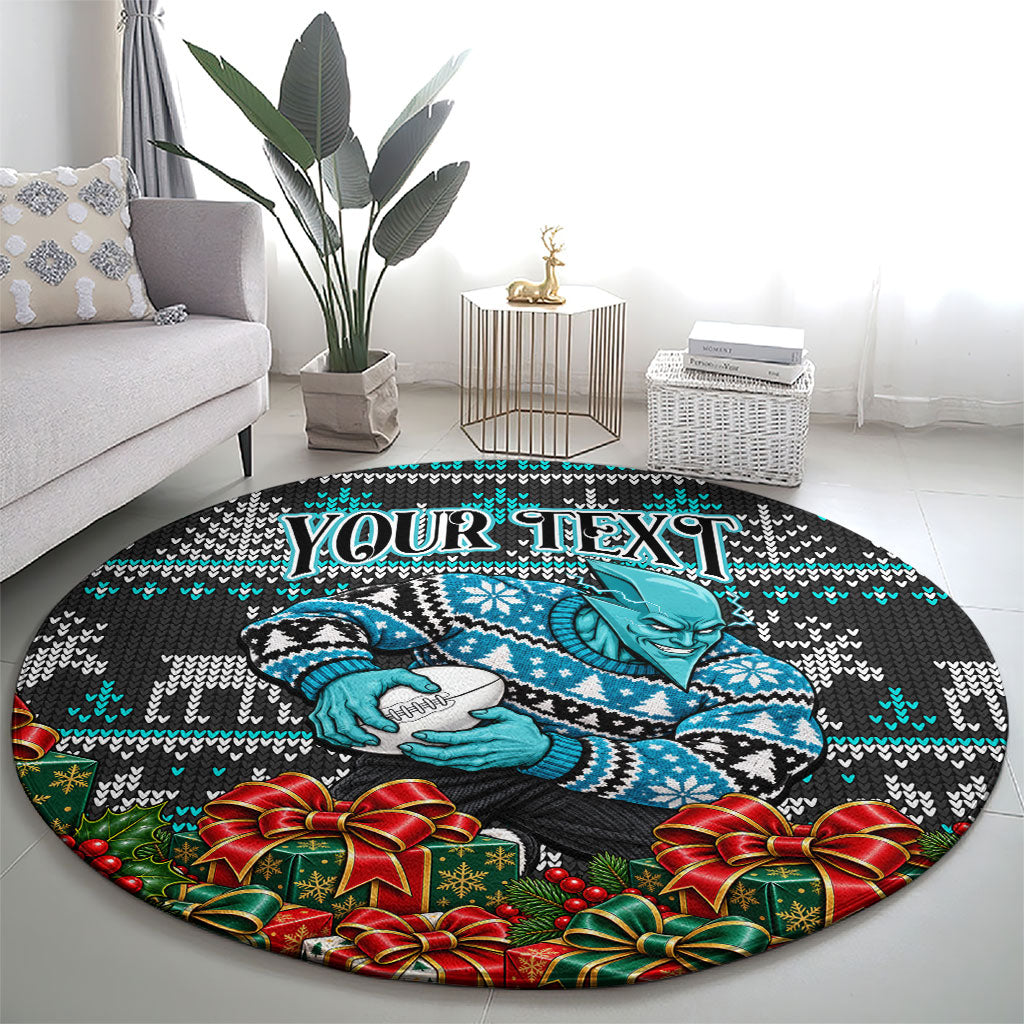 Personalized Port Adelaide Football Christmas Round Carpet Australian Football Mascot - Ugly Xmas Pattern Festive