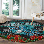 Personalized Port Adelaide Football Christmas Round Carpet Australian Football Mascot - Ugly Xmas Pattern Festive