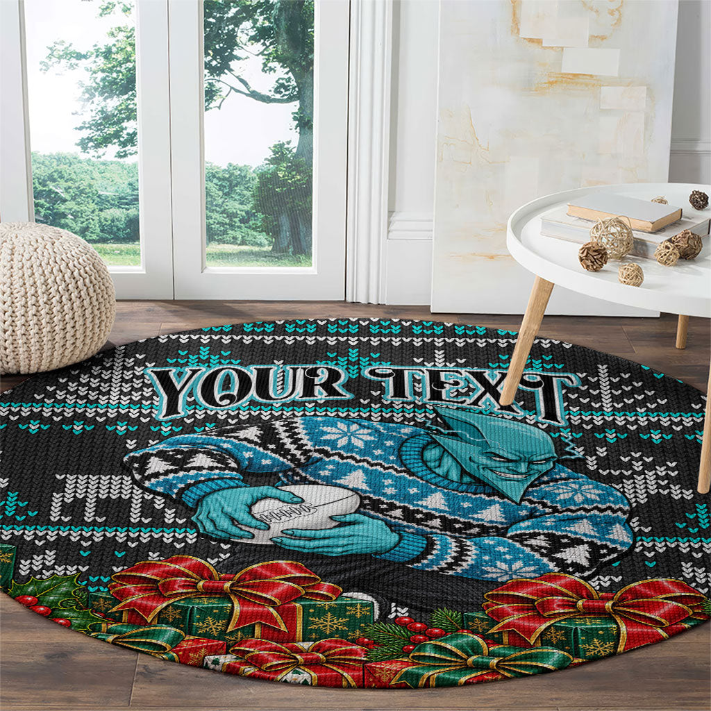 Personalized Port Adelaide Football Christmas Round Carpet Australian Football Mascot - Ugly Xmas Pattern Festive