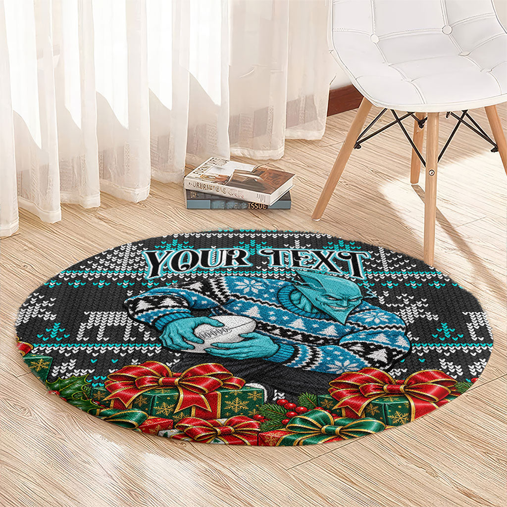 Personalized Port Adelaide Football Christmas Round Carpet Australian Football Mascot - Ugly Xmas Pattern Festive
