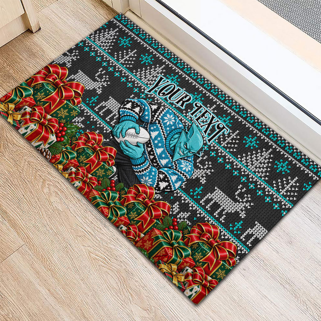 Personalized Port Adelaide Football Christmas Rubber Doormat Australian Football Mascot - Ugly Xmas Pattern Festive