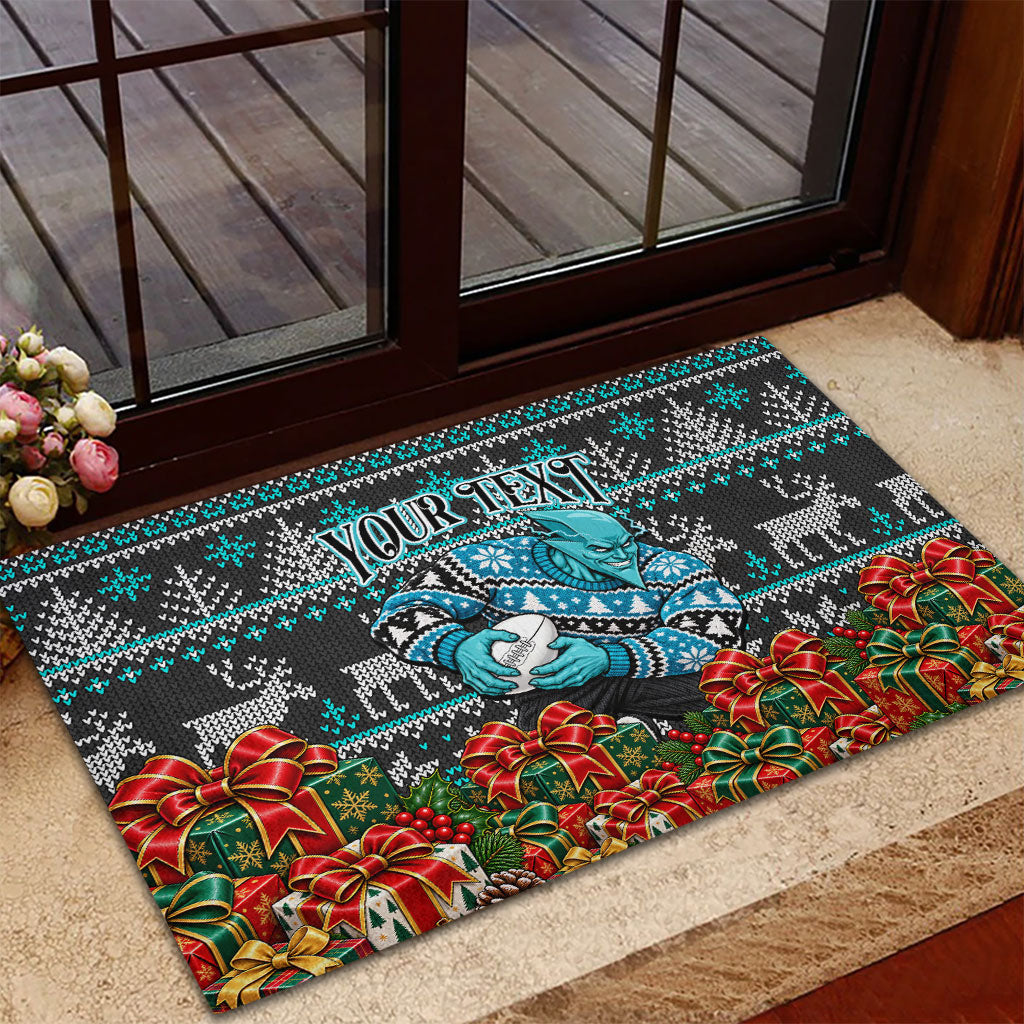 Personalized Port Adelaide Football Christmas Rubber Doormat Australian Football Mascot - Ugly Xmas Pattern Festive