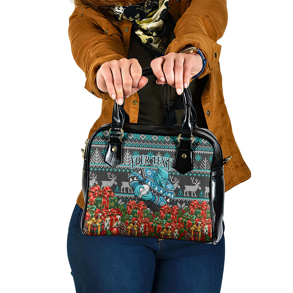 Personalized Port Adelaide Football Christmas Shoulder Handbag Australian Football Mascot - Ugly Xmas Pattern Festive