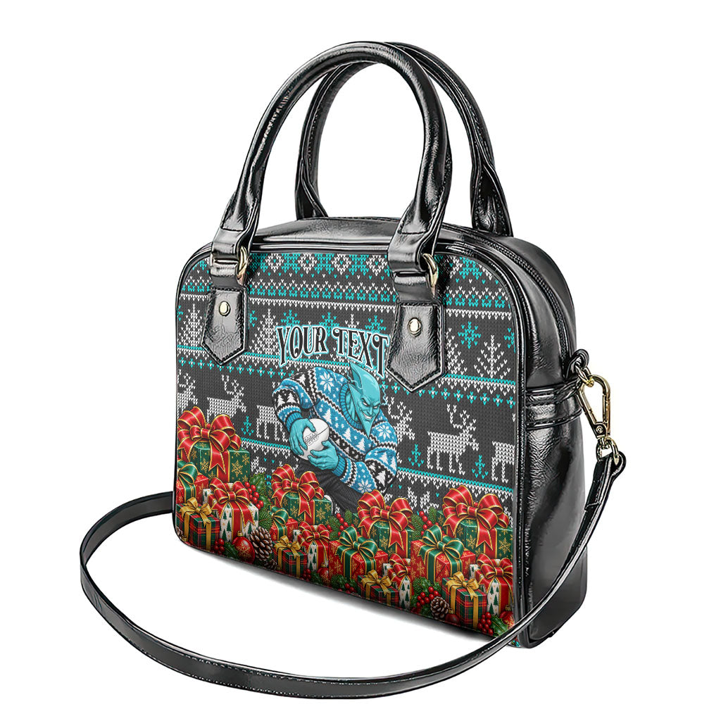 Personalized Port Adelaide Football Christmas Shoulder Handbag Australian Football Mascot - Ugly Xmas Pattern Festive