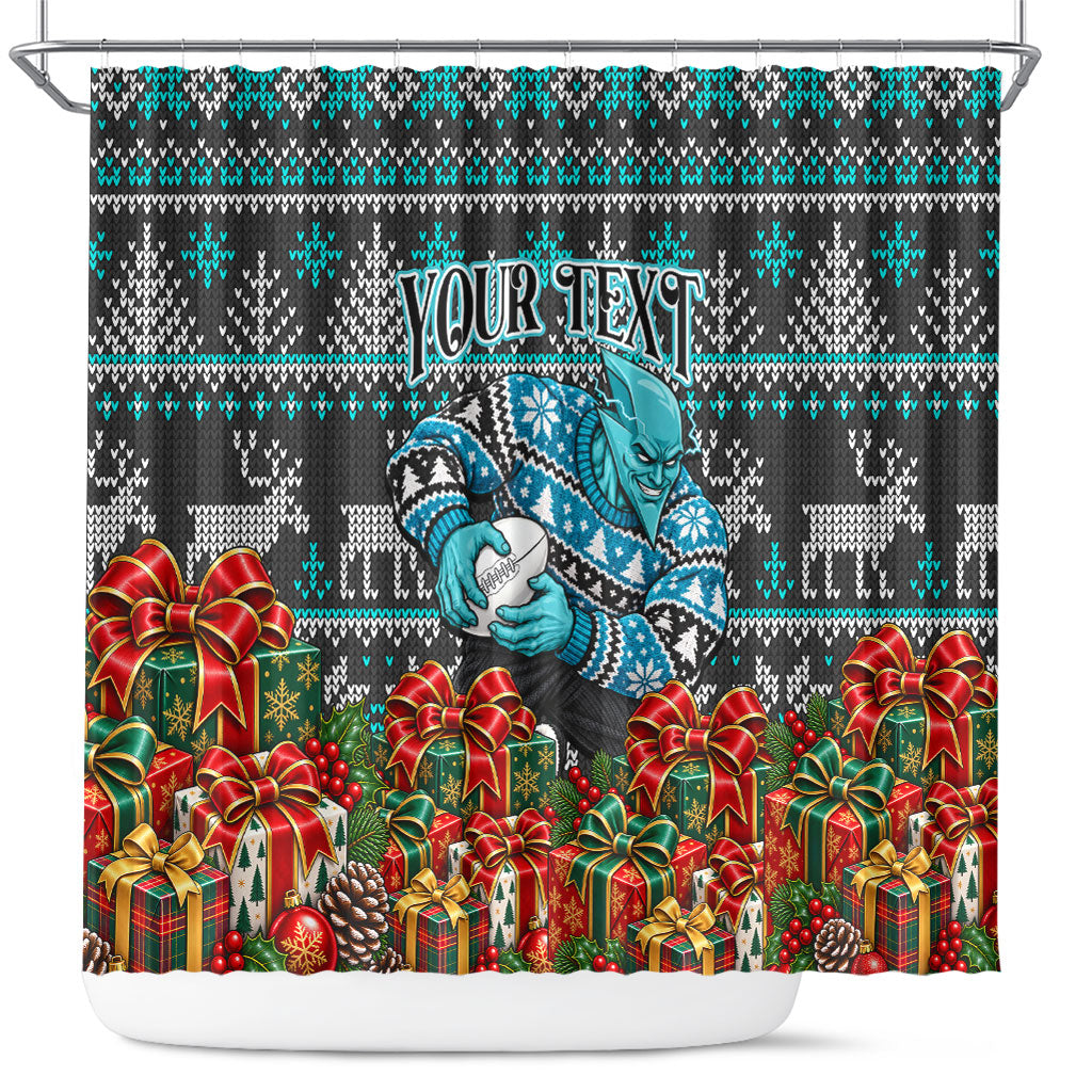 Personalized Port Adelaide Football Christmas Shower Curtain Australian Football Mascot - Ugly Xmas Pattern Festive
