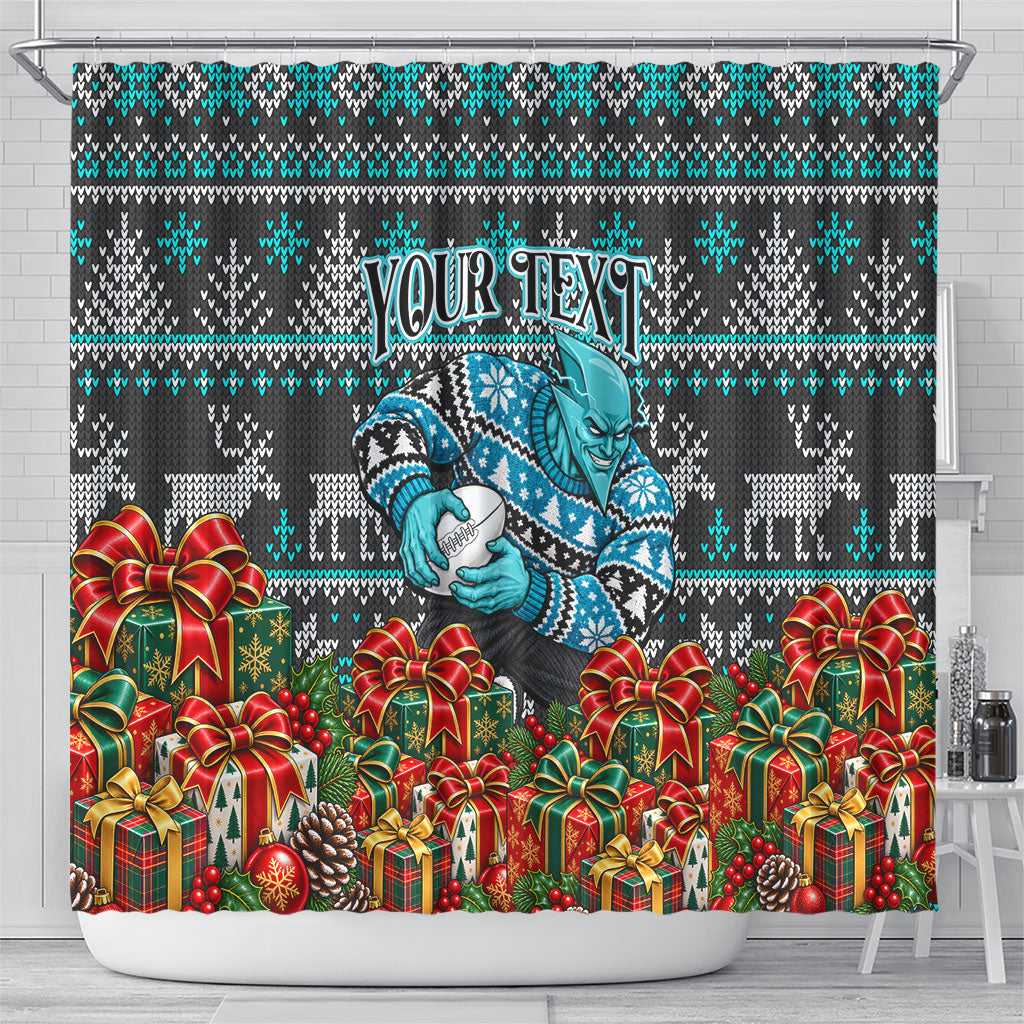 Personalized Port Adelaide Football Christmas Shower Curtain Australian Football Mascot - Ugly Xmas Pattern Festive