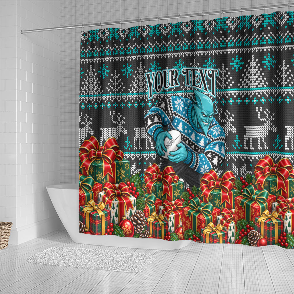 Personalized Port Adelaide Football Christmas Shower Curtain Australian Football Mascot - Ugly Xmas Pattern Festive