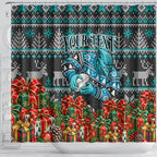 Personalized Port Adelaide Football Christmas Shower Curtain Australian Football Mascot - Ugly Xmas Pattern Festive