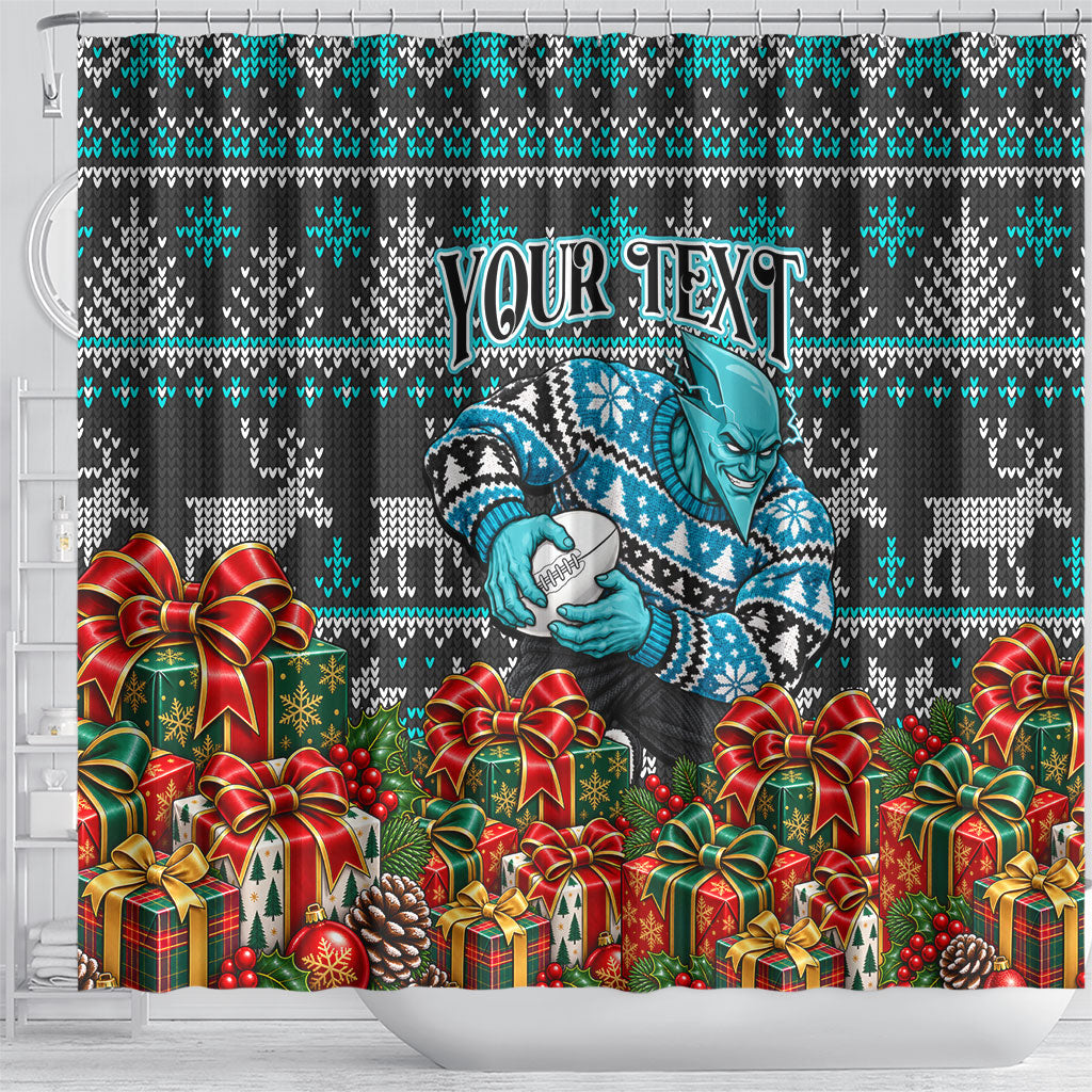 Personalized Port Adelaide Football Christmas Shower Curtain Australian Football Mascot - Ugly Xmas Pattern Festive