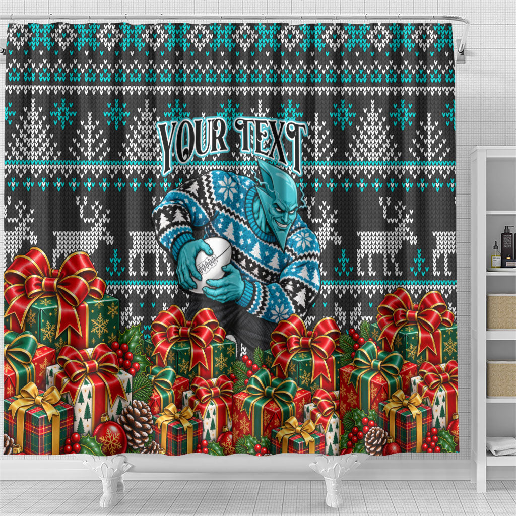 Personalized Port Adelaide Football Christmas Shower Curtain Australian Football Mascot - Ugly Xmas Pattern Festive