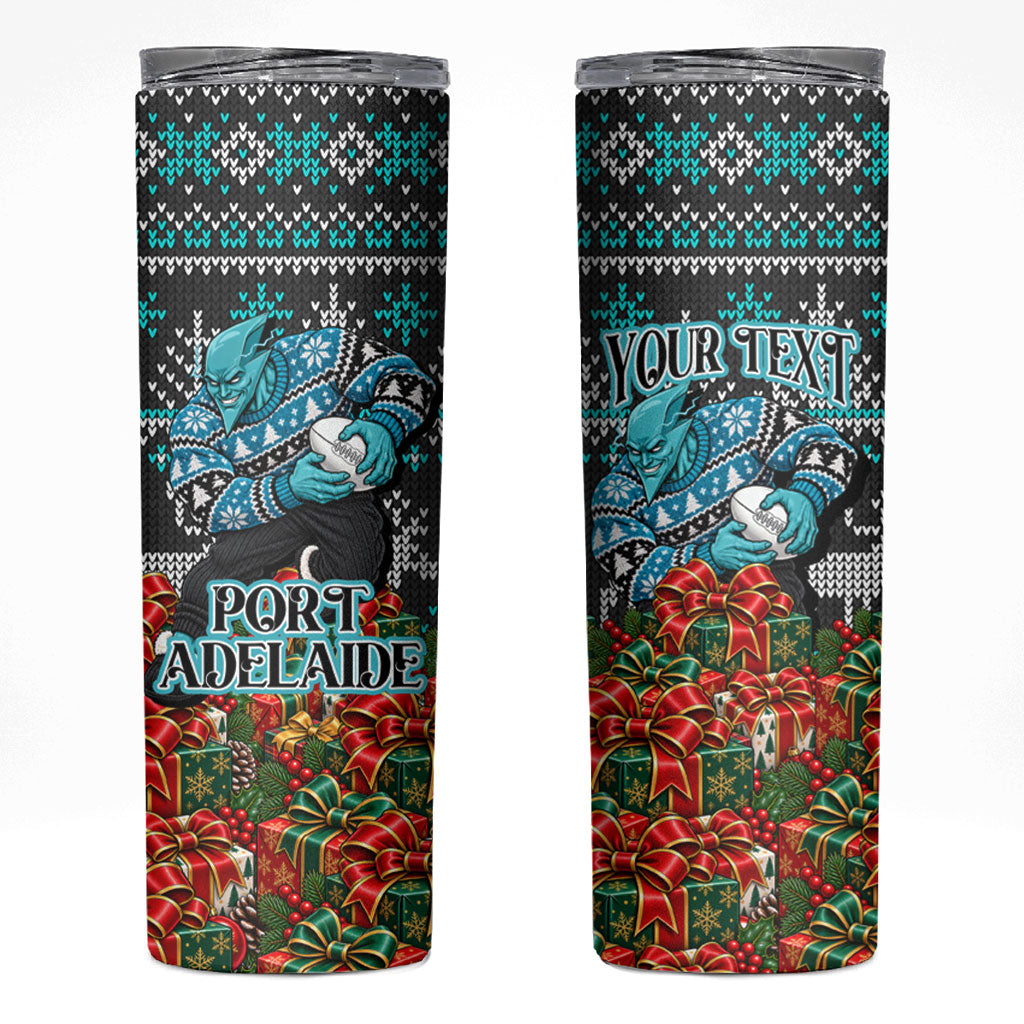 Personalized Port Adelaide Football Christmas Skinny Tumbler Australian Football Mascot - Ugly Xmas Pattern Festive
