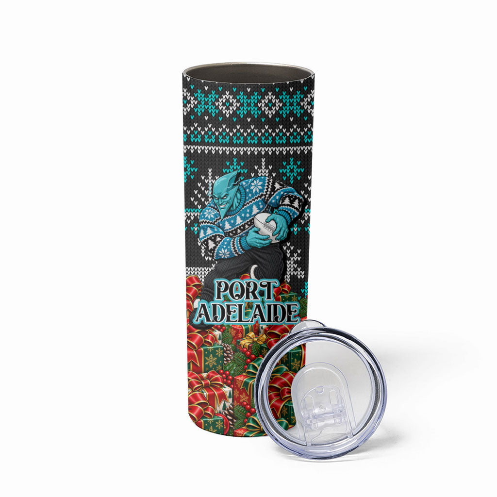 Personalized Port Adelaide Football Christmas Skinny Tumbler Australian Football Mascot - Ugly Xmas Pattern Festive