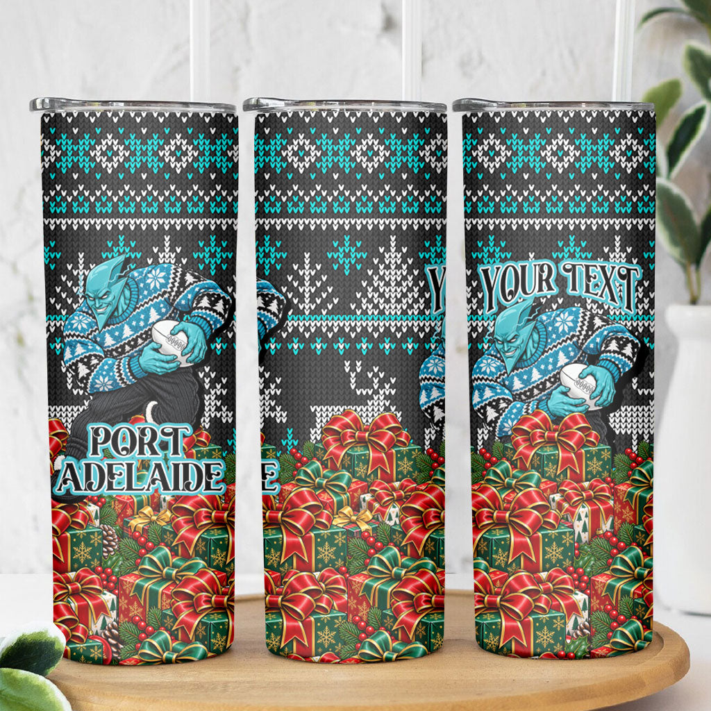 Personalized Port Adelaide Football Christmas Skinny Tumbler Australian Football Mascot - Ugly Xmas Pattern Festive