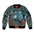 Personalized Port Adelaide Football Christmas Sleeve Zip Bomber Jacket Australian Football Mascot - Ugly Xmas Pattern Festive