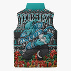 Personalized Port Adelaide Football Christmas Sleeveless Puffer Jacket Australian Football Mascot - Ugly Xmas Pattern Festive