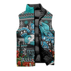 Personalized Port Adelaide Football Christmas Sleeveless Puffer Jacket Australian Football Mascot - Ugly Xmas Pattern Festive