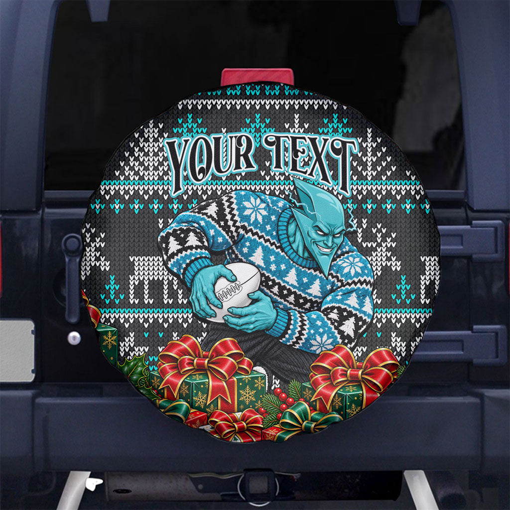 Personalized Port Adelaide Football Christmas Spare Tire Cover Australian Football Mascot - Ugly Xmas Pattern Festive