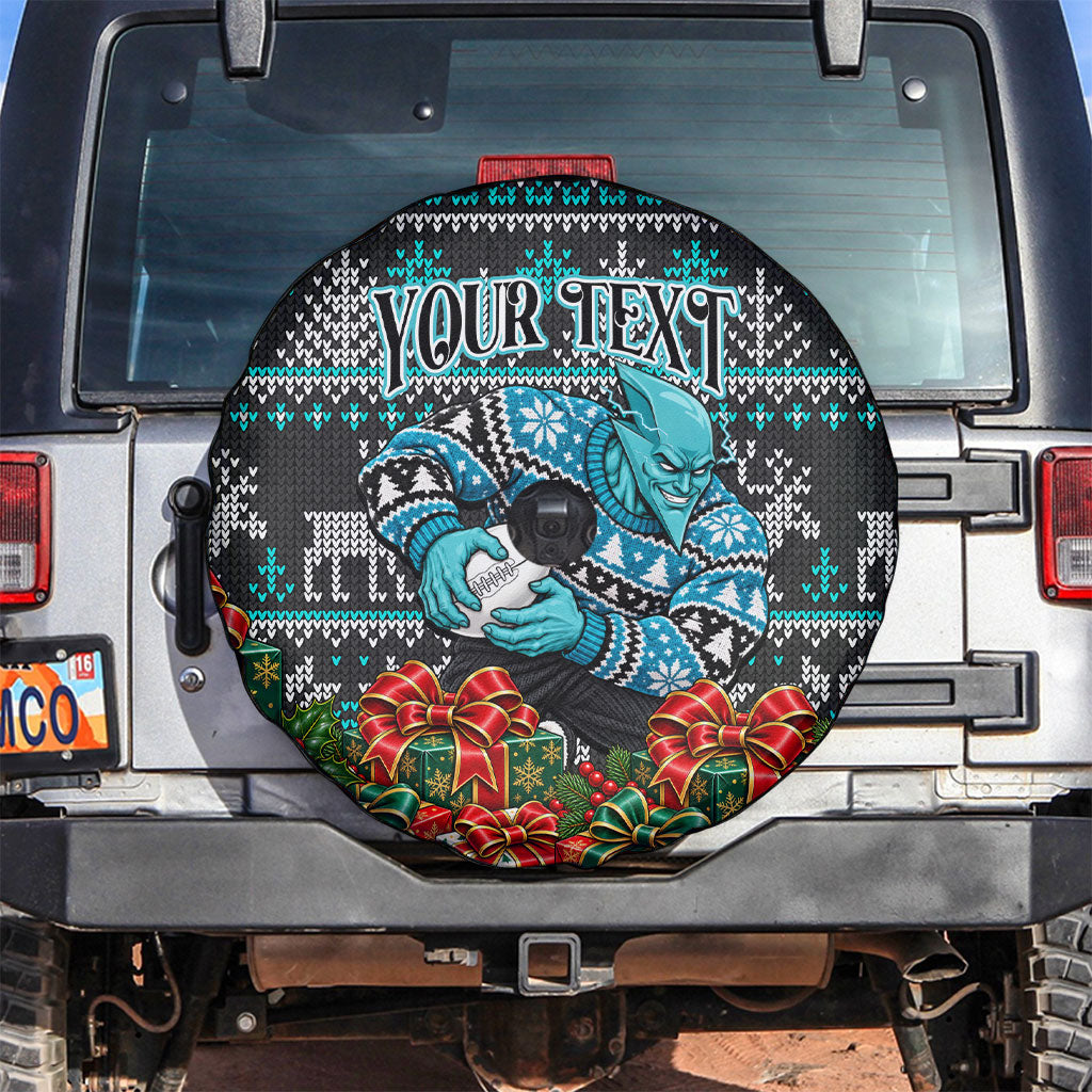 Personalized Port Adelaide Football Christmas Spare Tire Cover Australian Football Mascot - Ugly Xmas Pattern Festive