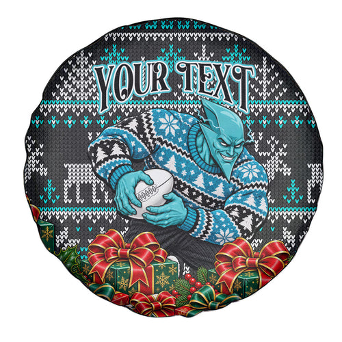 Personalized Port Adelaide Football Christmas Spare Tire Cover Australian Football Mascot - Ugly Xmas Pattern Festive
