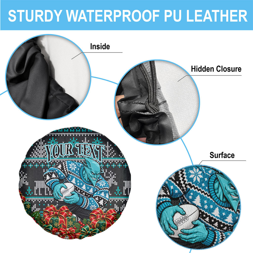 Personalized Port Adelaide Football Christmas Spare Tire Cover Australian Football Mascot - Ugly Xmas Pattern Festive