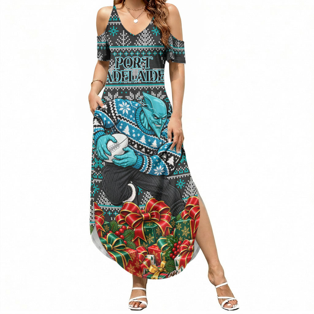 Personalized Port Adelaide Football Christmas Summer Maxi Dress Australian Football Mascot - Ugly Xmas Pattern Festive