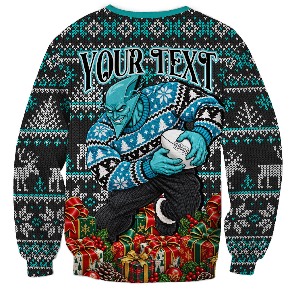 Personalized Port Adelaide Football Christmas Sweatshirt Australian Football Mascot - Ugly Xmas Pattern Festive