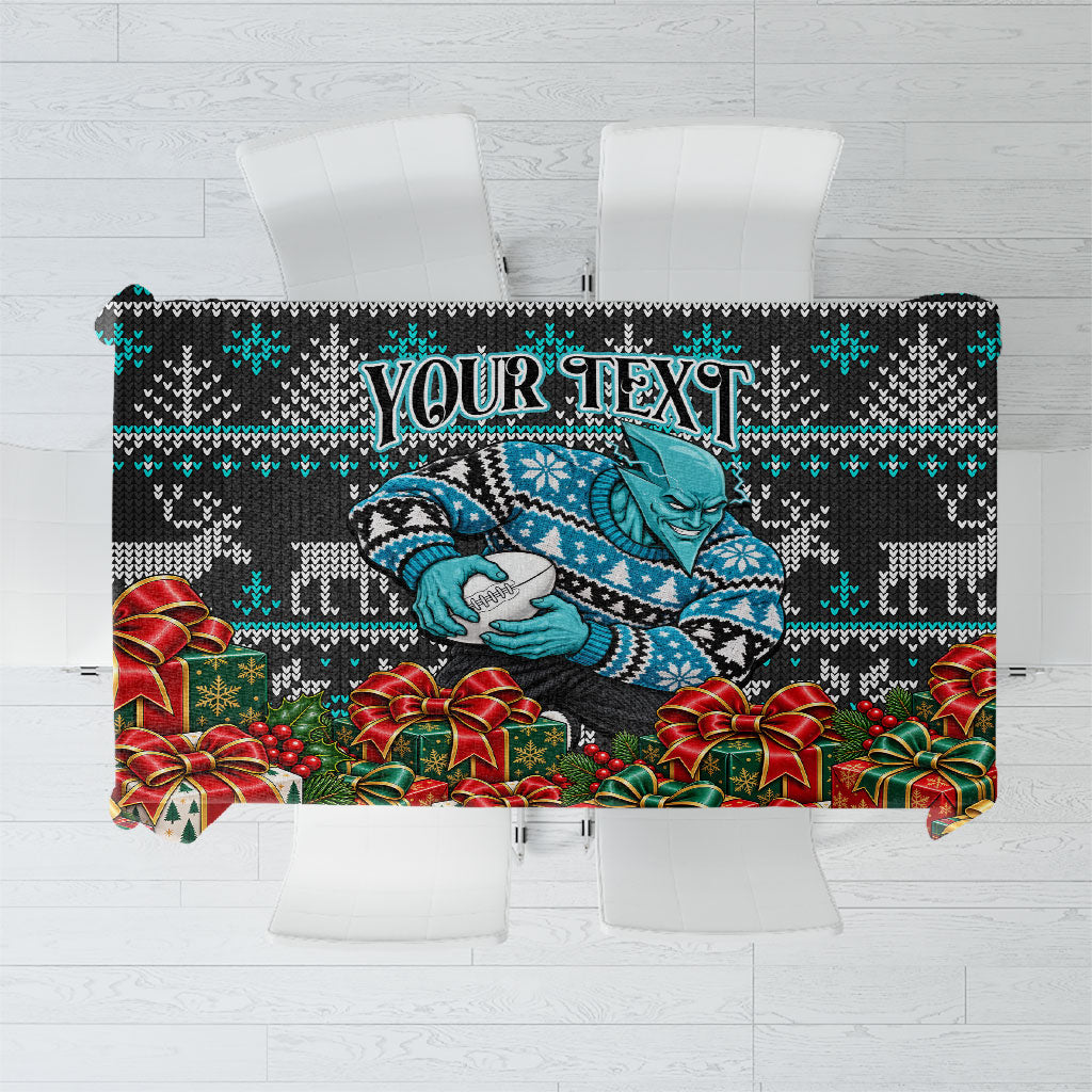 Personalized Port Adelaide Football Christmas Tablecloth Australian Football Mascot - Ugly Xmas Pattern Festive
