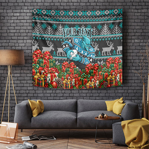 Personalized Port Adelaide Football Christmas Tapestry Australian Football Mascot - Ugly Xmas Pattern Festive
