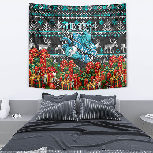 Personalized Port Adelaide Football Christmas Tapestry Australian Football Mascot - Ugly Xmas Pattern Festive