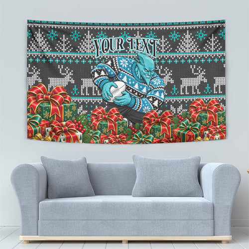 Personalized Port Adelaide Football Christmas Tapestry Australian Football Mascot - Ugly Xmas Pattern Festive