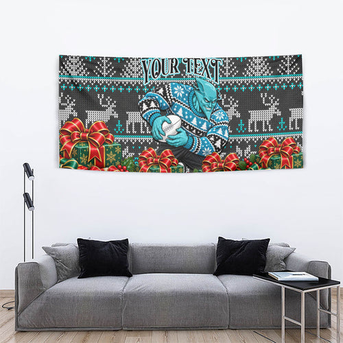 Personalized Port Adelaide Football Christmas Tapestry Australian Football Mascot - Ugly Xmas Pattern Festive