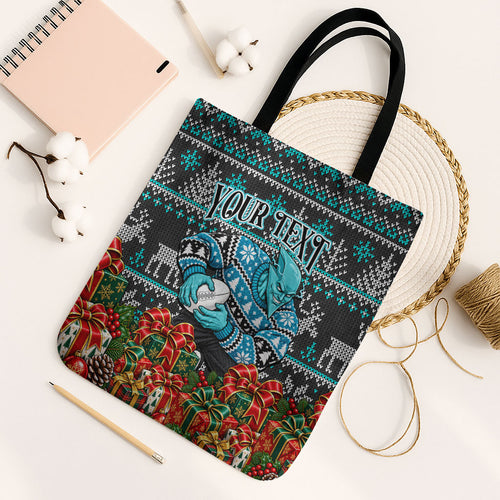 Personalized Port Adelaide Football Christmas Tote Bag Australian Football Mascot - Ugly Xmas Pattern Festive
