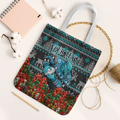 Personalized Port Adelaide Football Christmas Tote Bag Australian Football Mascot - Ugly Xmas Pattern Festive