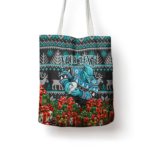 Personalized Port Adelaide Football Christmas Tote Bag Australian Football Mascot - Ugly Xmas Pattern Festive